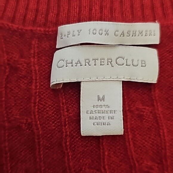Charter Club, women's red, 100% 2 ply cashmere v-neck sweater size medium - Picture 6 of 7